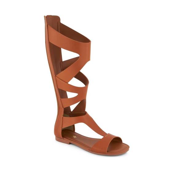 NEW ANDREA women's tall gladiator sandals with back zipper in brown - Picture 1 of 4